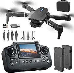 Drone E88 com controlador de tela com cartão SD, mini drone dobrável para iniciantes, 2 baterias, giro de ponto de passagem de 360°, evitação ativa de obstáculos, decolagem/pouso com uma tecla