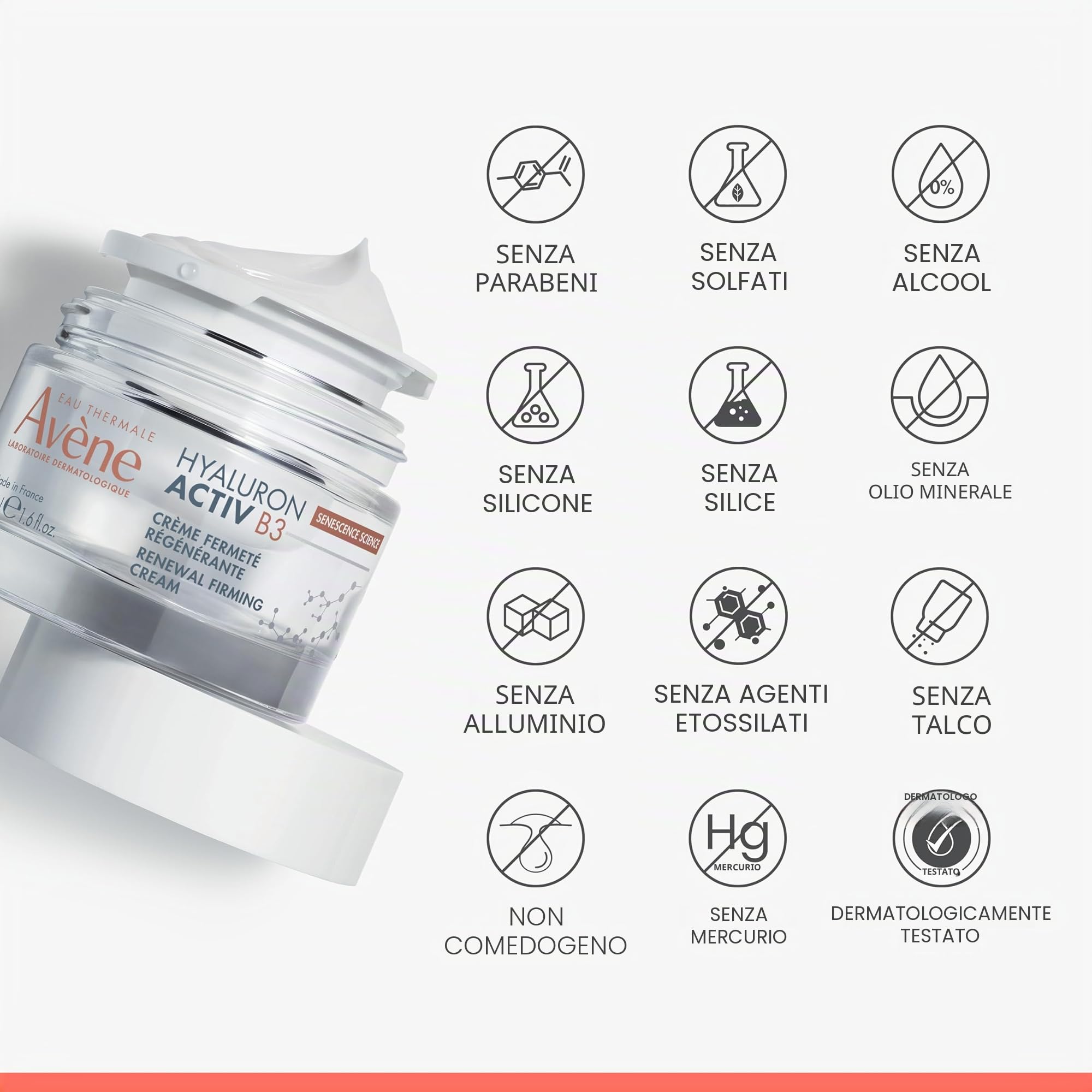 AVÈNE Hyaluron Activ B3 - Crema Rigenerante Cellulare Antietà - Viso 50 ml | Crema giorno - Acido Ialuronico, Niacinamide, Acqua termale Avène - Corregge, leviga le rughe - Rimpolpante
