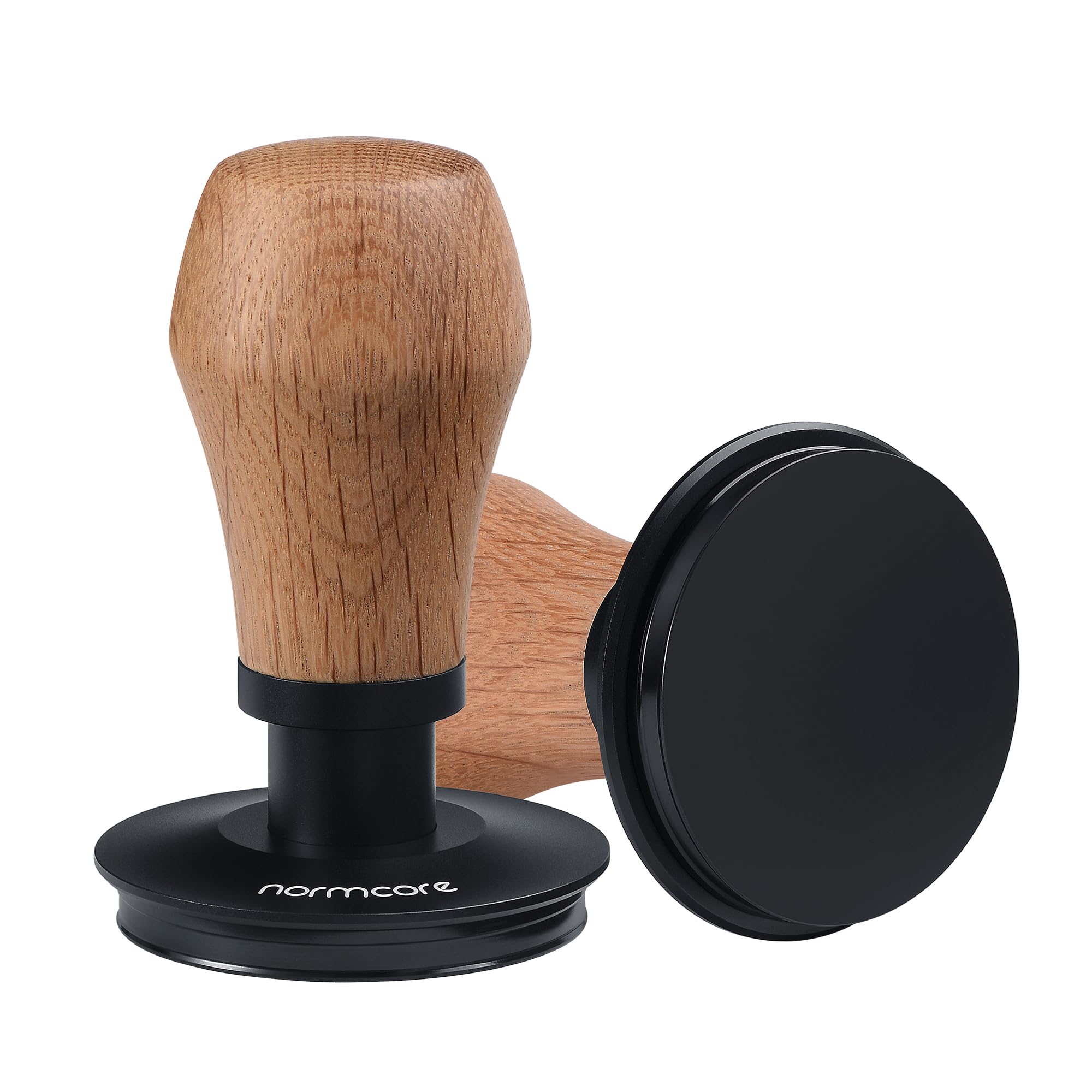 Normcore Espresso Coffee Tamper V4 - Spring Loaded with Titanium PVD Coating, Flat Base - 15lb / 25lb / 30lbs Replacement Springs, Coffee Tamper with Genuine Oak Wood Handle