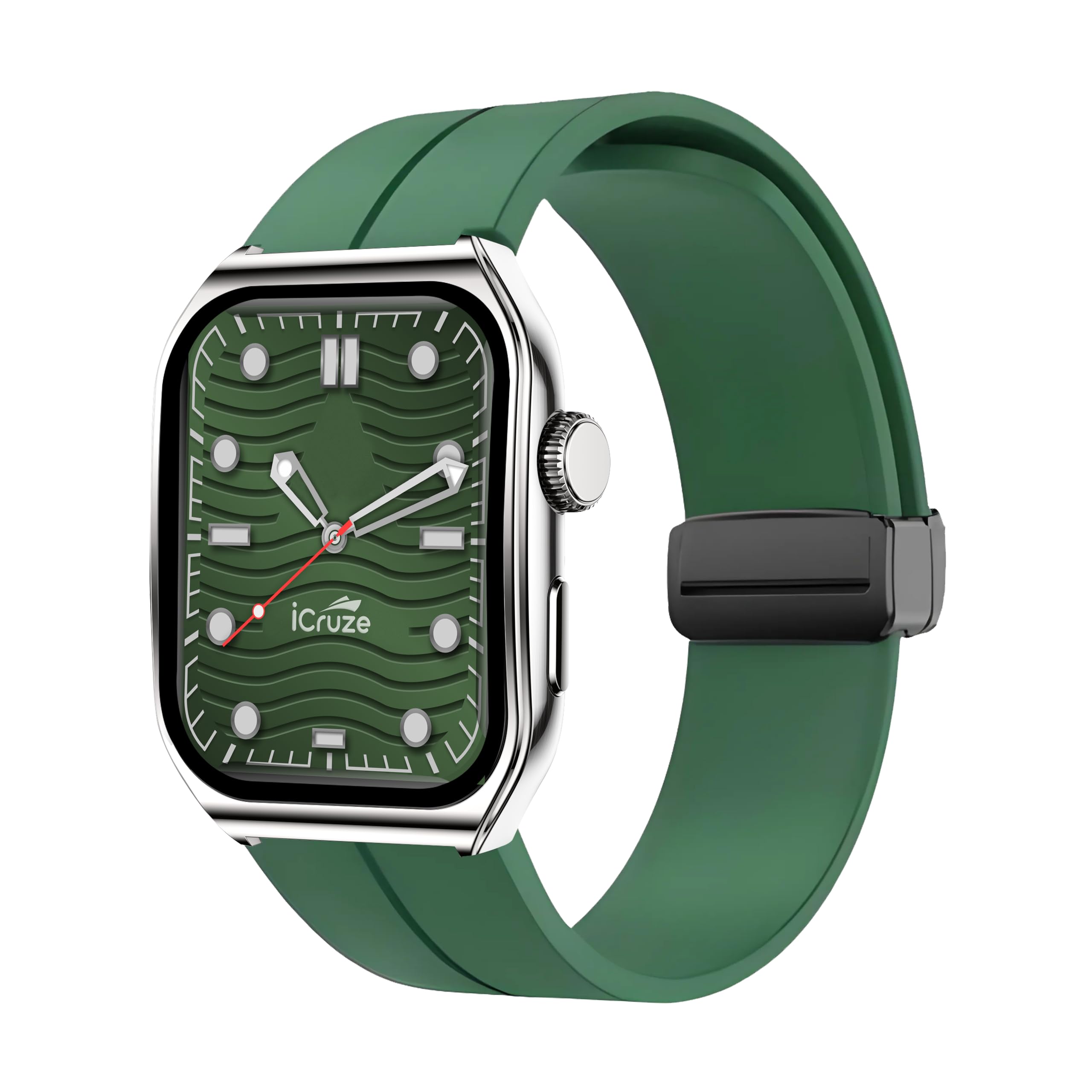 iCruze Pronto Flex Bluetooth 5.0 Smartwatch with 2.01" HD Display, Health Tracking, Bluetooth Calling, 280mAh Battery, Magnetic Charging, IP67, Android and Iphone Compatible - Green