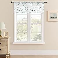 Vista 11 de MRTREES Cenefa de cortina transparente de Navidad, cenefas pequeñas bordadas con hojas y bolsillo para barra, paneles de tratamiento de ventanas