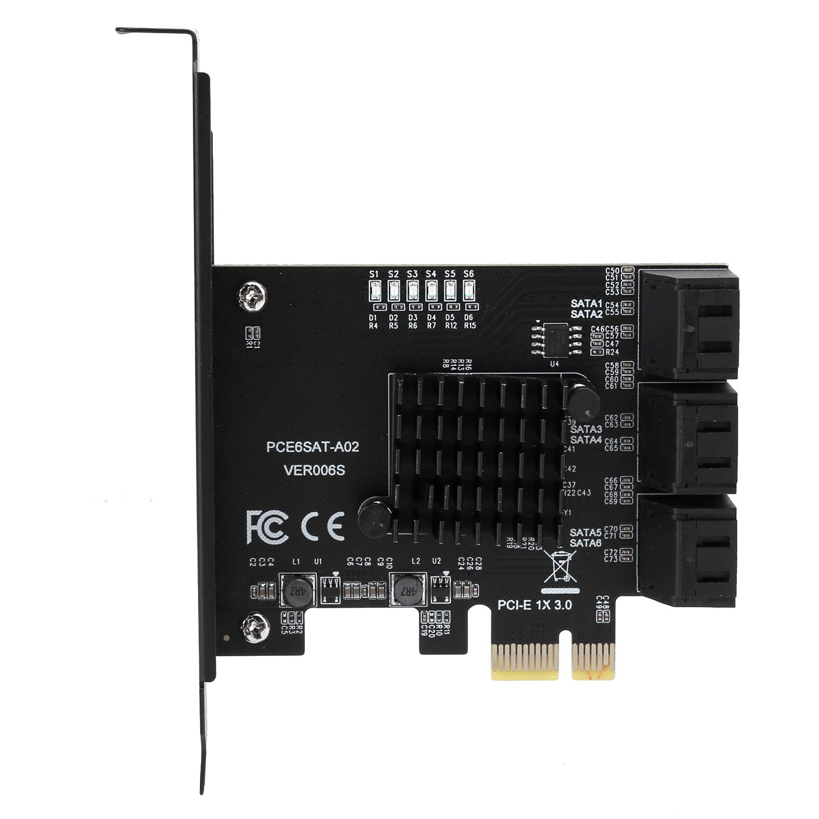 GOWENIC Scheda di Espansione PCIe a 6 Porte Scheda Controller 6G con ASM1166, Host PCI-E 4X 8X 16X, Indicatore di attività LED Blu, Dissipatore di Calore, Plug and Play per