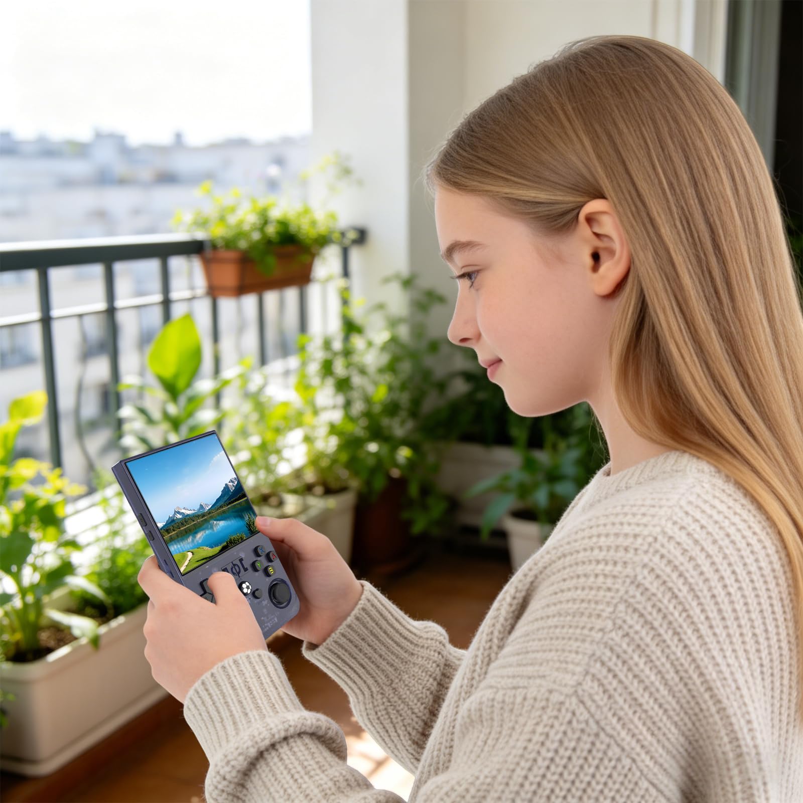 Retro Handheld Spielkonsole 128GB, IPS Bildschirm, Linux System (Grau) | Tragbare Retro Konsole mit 4000mAh Akku, mehreren Emulatoren und Tasche für Gaming unterwegs, Familie und Freizeit