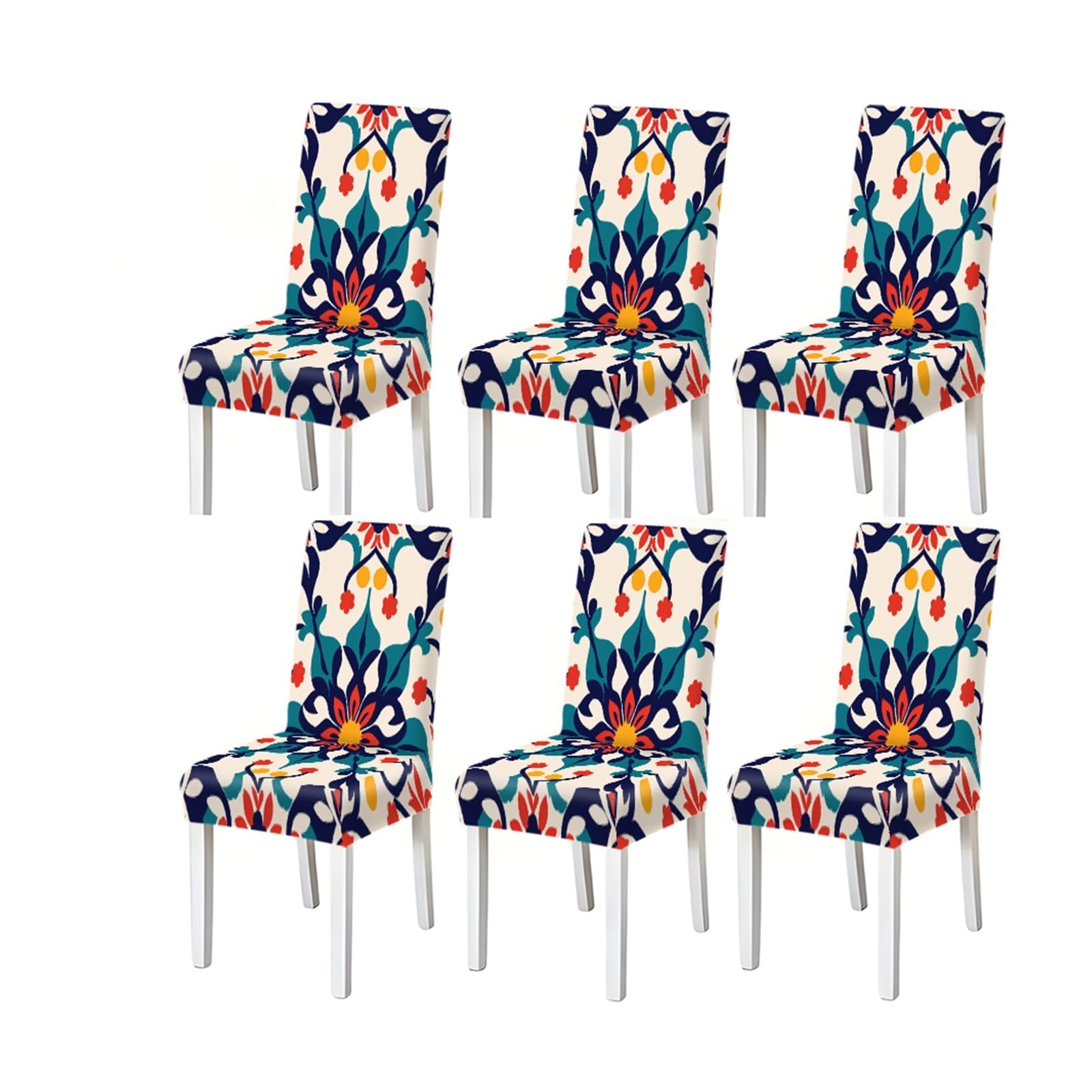 Kxuauv One Color Bohemian Floral Damask Pattern Print Dining Chair Covers Set Of 2/4/6, Stretch Slipcovers For Kitchen Dining Room Seat Protectors For Restaurant Hotel Party(6Pcschair Cover)