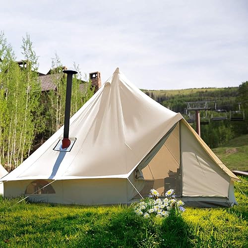Miniatura 8 de Playdo Tienda de campaña de lona de algodón grande impermeable de 19.7 ft, tienda de campaña para yurtas de caza, tienda de campaña de pared con