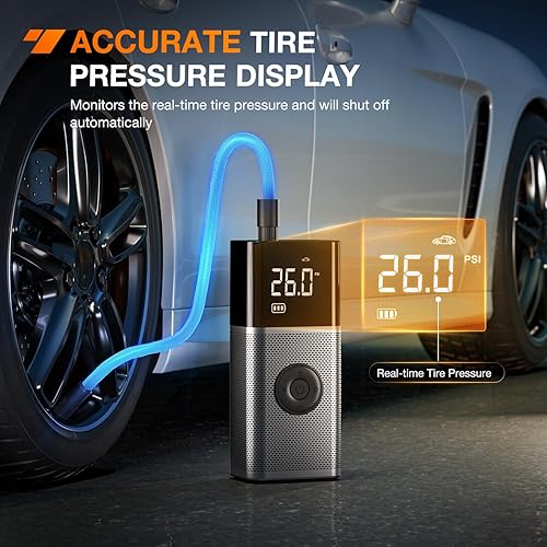 Miniatura 6 de Nilight Inflador de neumáticos, compresor de aire portátil, recargable, 12 V CC, 150 PSI, batería inalámbrica, con bomba de inflado 2 veces más