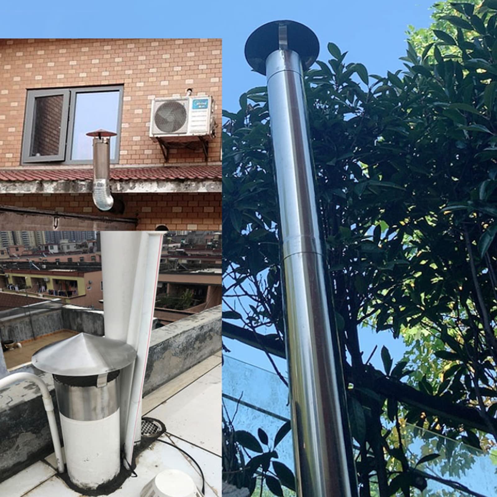 Osłona komina ze stali nierdzewnej przeciwdeszczowa i śnieżna | Wiele rozmiarów 110-250 mm: Osłona przeciwdeszczowa i śniegowa do osłony przewodów kominowych i rur