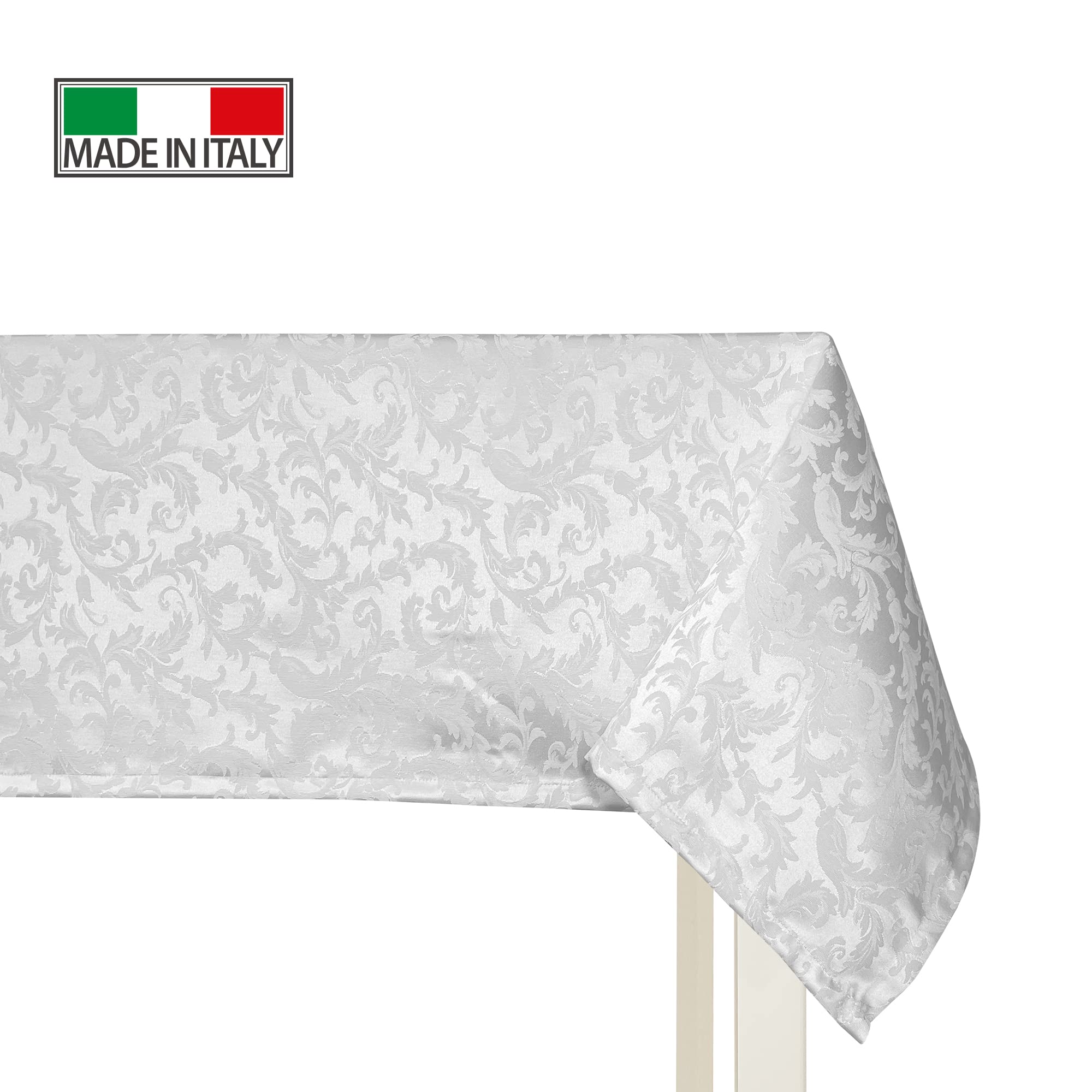 Giovanni Dolcinotti Tischdecke, rechteckig, schmutzabweisend, Weihnachten, 140 x 220 cm, Jacquard Damast, 8 Plätze – 100% Made in Italy – Farbe Weiß
