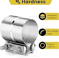 Vista 3 de 1 Pieza Abrazadera de Escape de 2.0 pulgadas Junta a Tope Banda de Acero Inoxidable 304 Abrazadera de Banda de Junta Traslapada de Acero Inoxidable