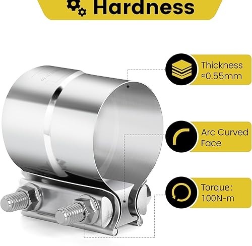 Miniatura 3 de Abrazadera de escape de 2.5 pulgadas, junta a tope de 2 12, banda de acero inoxidable 304, abrazadera de banda de acero inoxidable para tuberías,