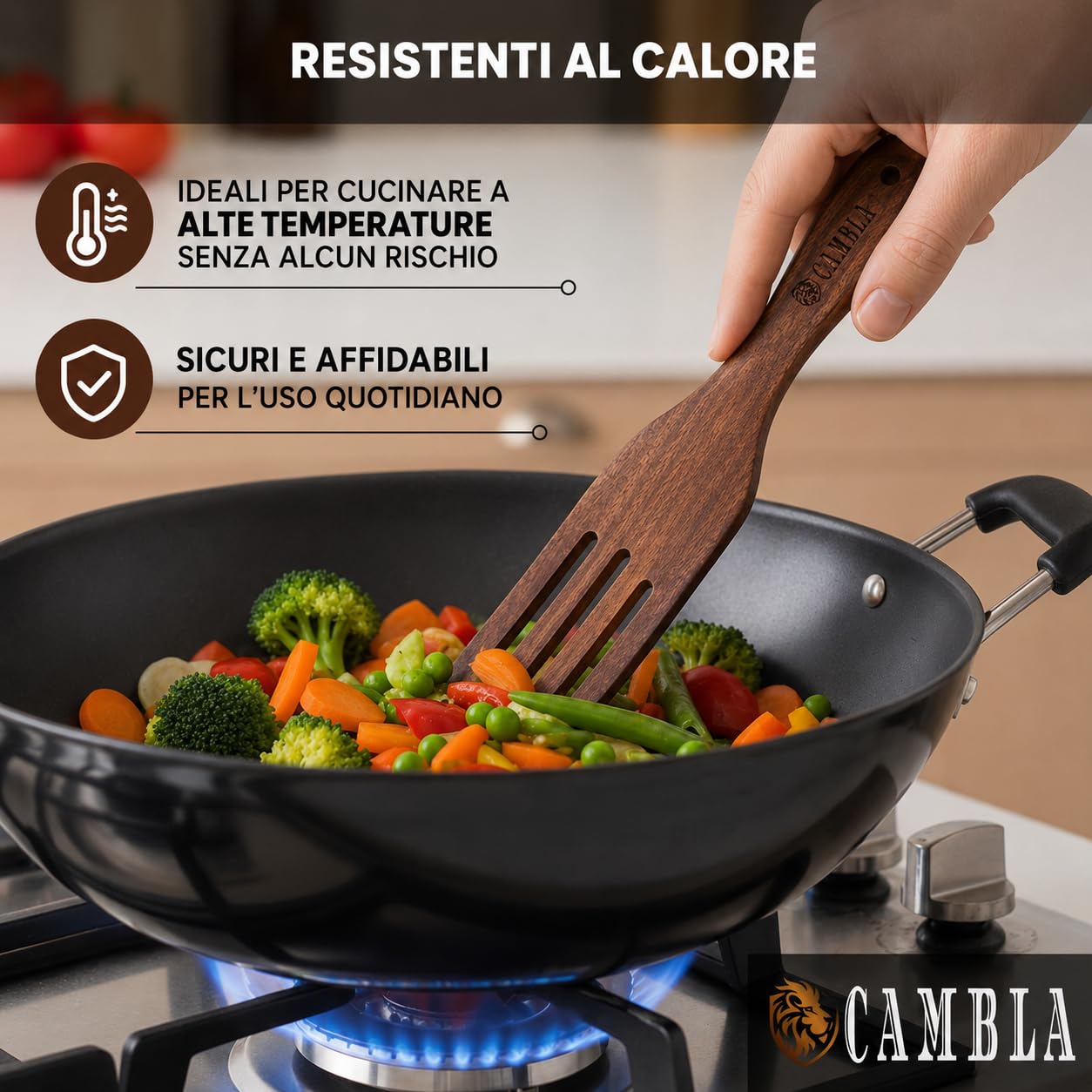 Spatole da cucina in legno - Set di 5 utensili da cucina in legno di teak, resistenti e antiaderenti, ideali per girare, spalmare, servire e mescolare.