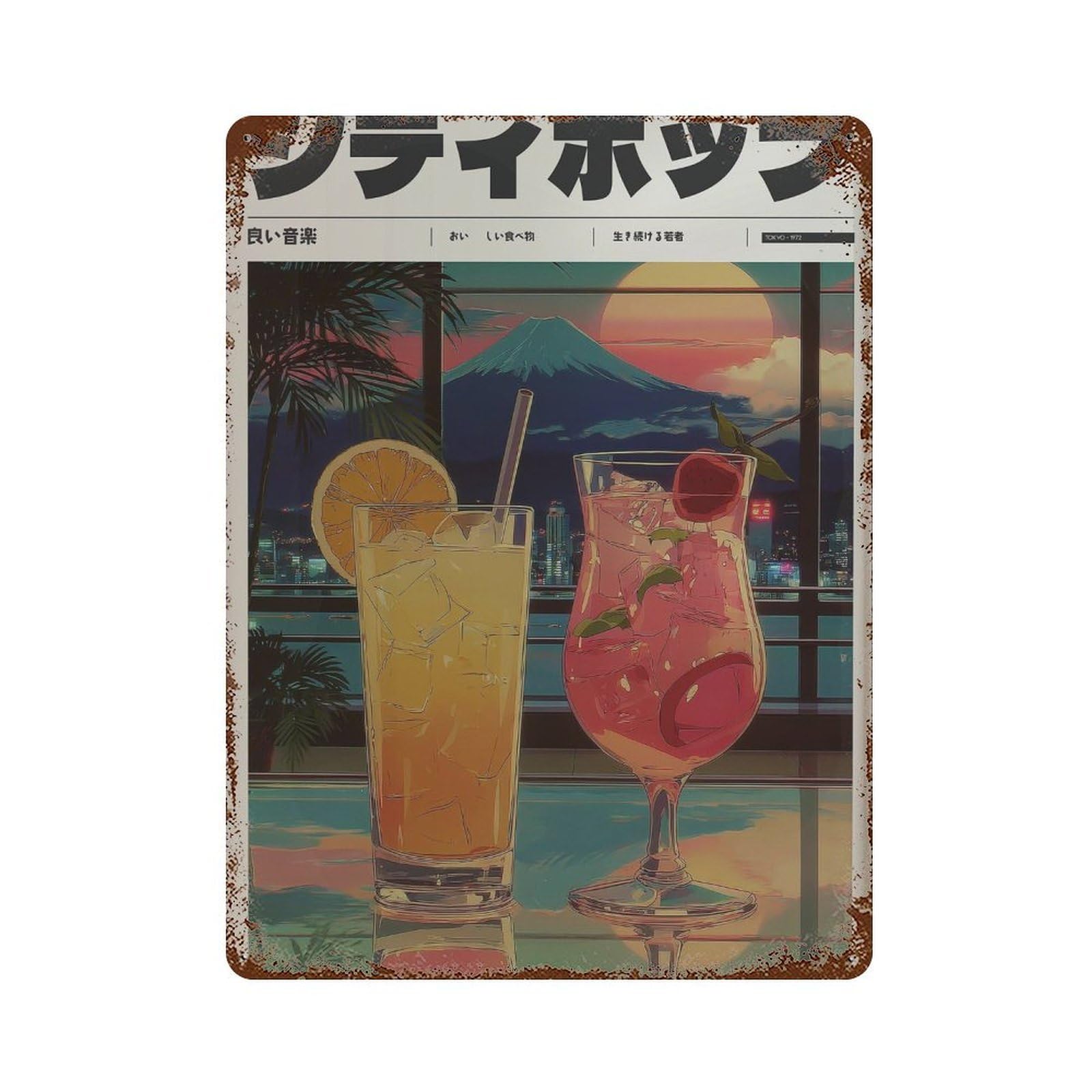 xiaoxiaoshen Cocktails Sunset City Pop Y2k Indie Wall Decor Art Metal Tin Poster Modern Home Decor Art Home Bar Shop Decorations Vintage Sign 40x30cm