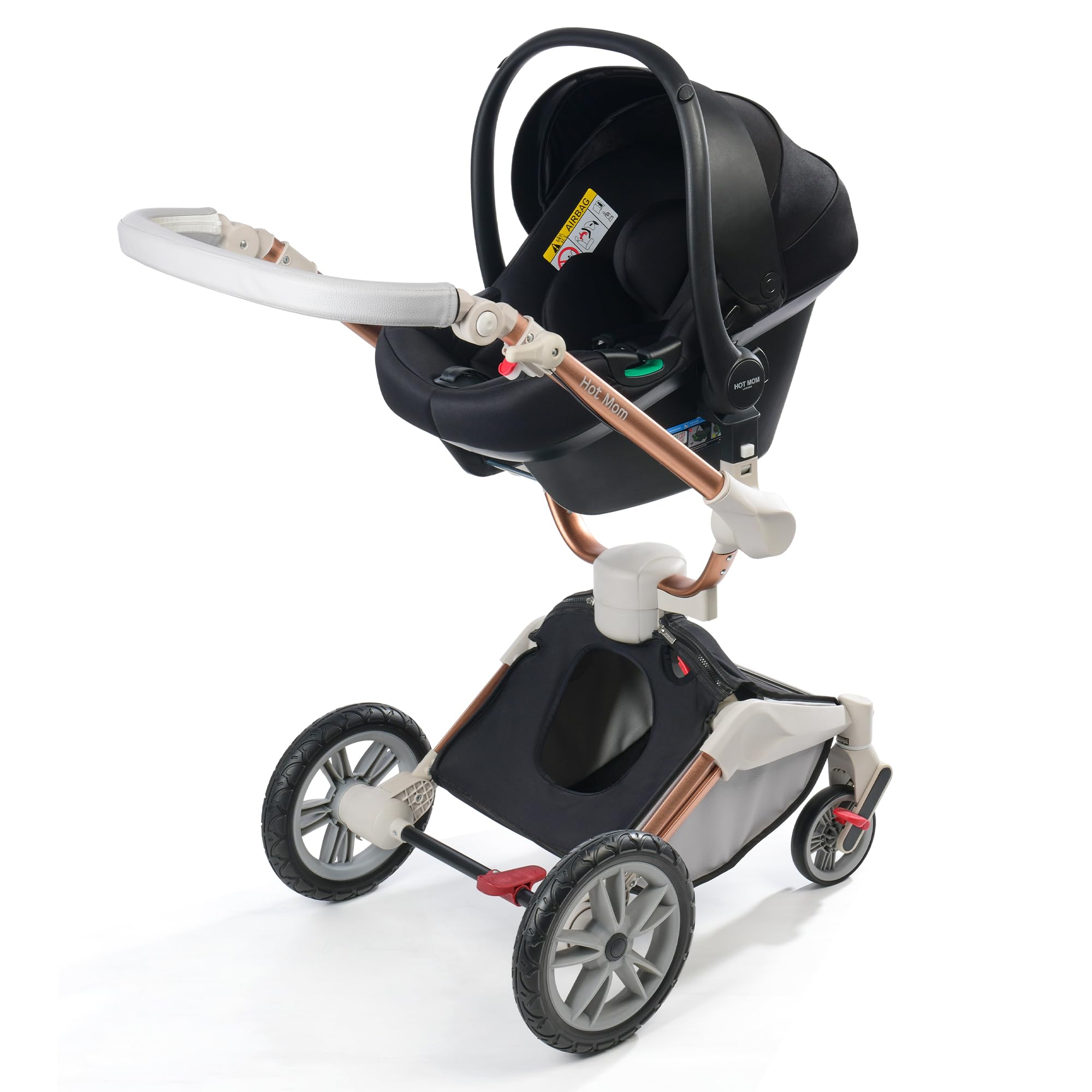 Cochecito de bebé Hot Mom con rotación de 360 grados, cuero de PU, ángulo de asiento ajustable (light gris)