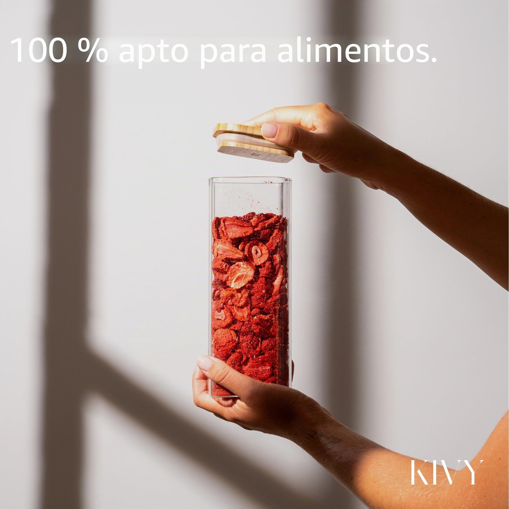KIVY Tarros de almacenamiento rectangulares [juego de 12] + etiquetas, apilables y herméticos con tapa, tarros de almacenamiento con tapa herméticos – tarros de almacenamiento rectangulares – bambú
