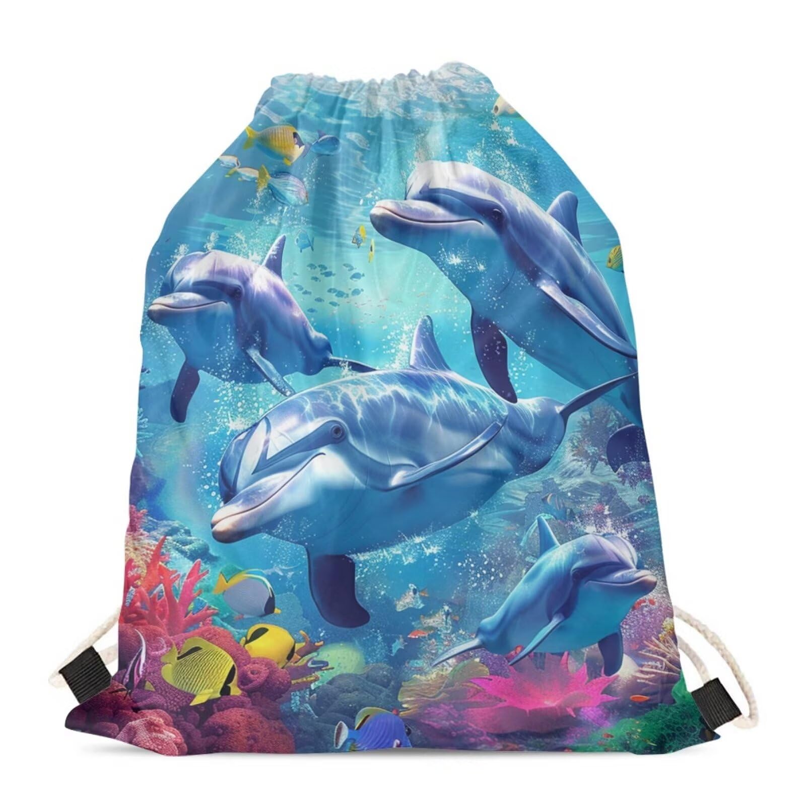 Upetstory Adorable Dolphin Drawstring Backpack Gym Sack Pack Outdoor String Bag Cinch String Bags for Women Girls Kids Boys Travel Holiday Bags Home