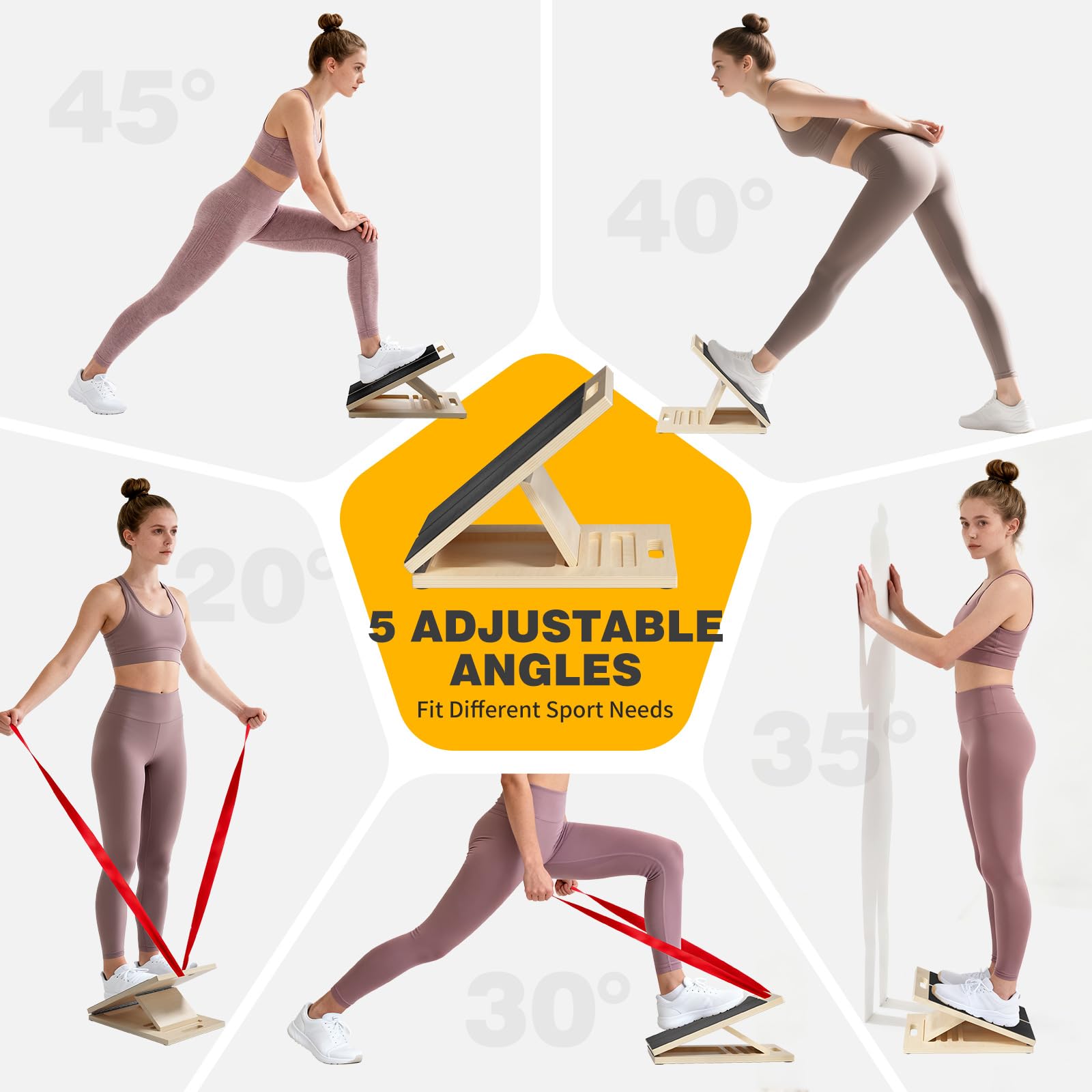 Slant Board for Calf Stretching, Adjustable Portable Wooden Board with 2 Resistance Bands & Training Poster,300 lbs Weight Capacity Calf Stretch Wedge for Legs, Knees & Flexibility Training