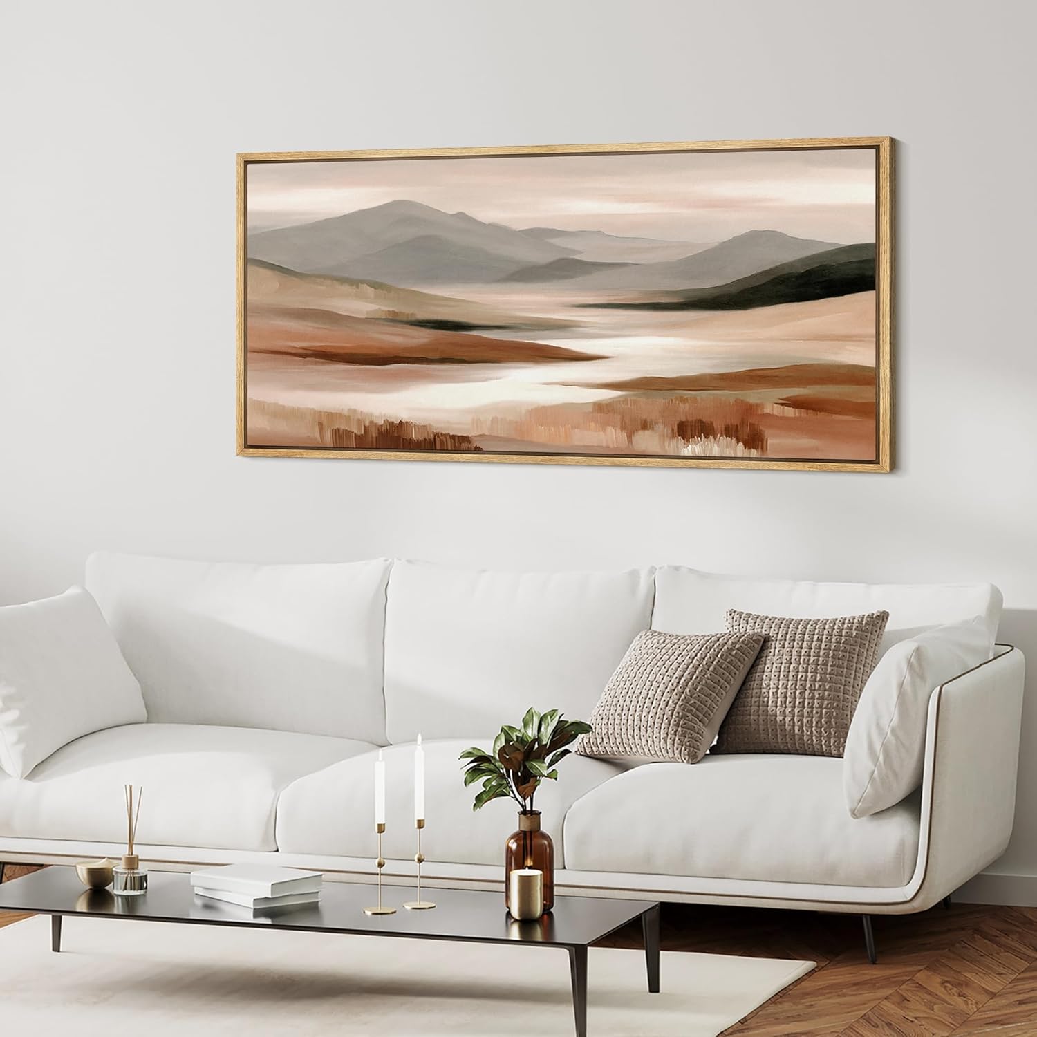 MUDECOR Extra Large Framed Canvas Print Wall Art Warm Desert Mountain Ranges Earth Tone Abstract Landscape Illustrations Decorative Colorful Multicolor for Bedroom - 60"x30"