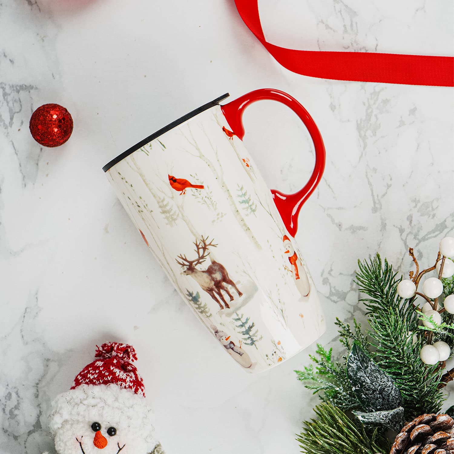 Ceramiczny kubek podróżny porcelanowy kubek do kawy z pokrywką odporną na zalanie, 480 ml