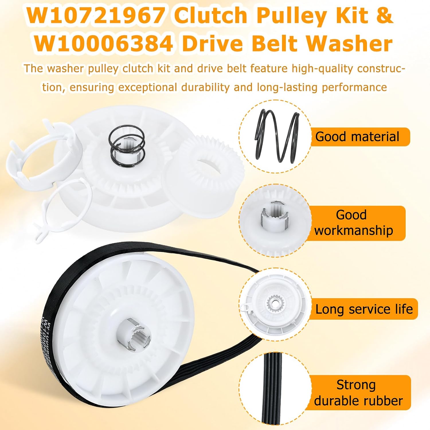 W10913953 49tyz-e120a1 Washer Shift Actuator with W10721967 Pulley Clutch and W10006384 Drive Belt Kit by MKZTM - Compatible with Whirlpool Kenmore Maytag Amana Washing Machines
