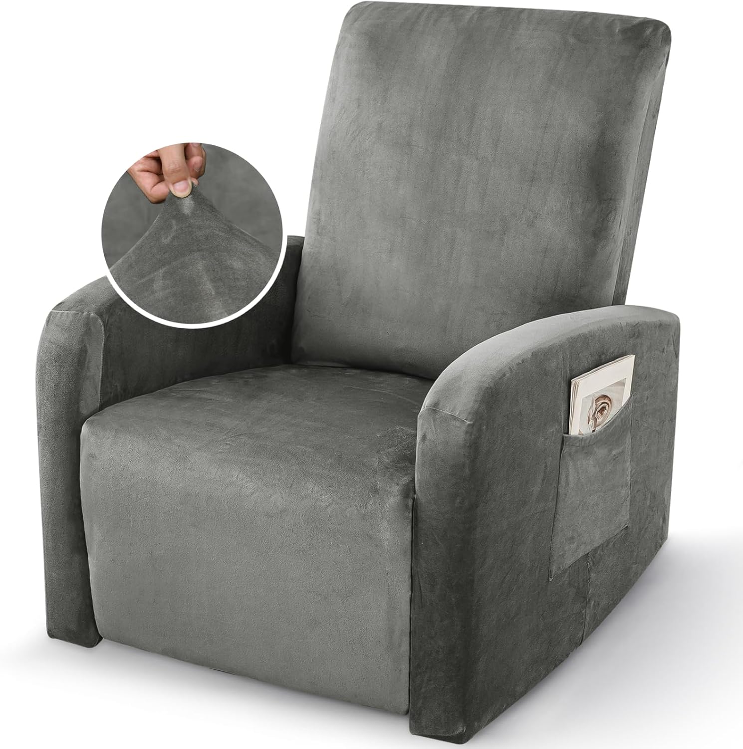 znsayotx 2026 velvet small recliner cover 3-piece, luxury plush recliner chair covers with elastic band & ties stay in place, stretch reclining slipcover for lazy boy soft washable (grey) small grey