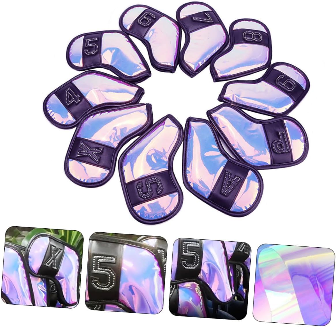 10Pcs Golf Club Covers TPU Iron and Putter Covers Wear-Resistant with Rainbow Black Trim for Weather and Impact