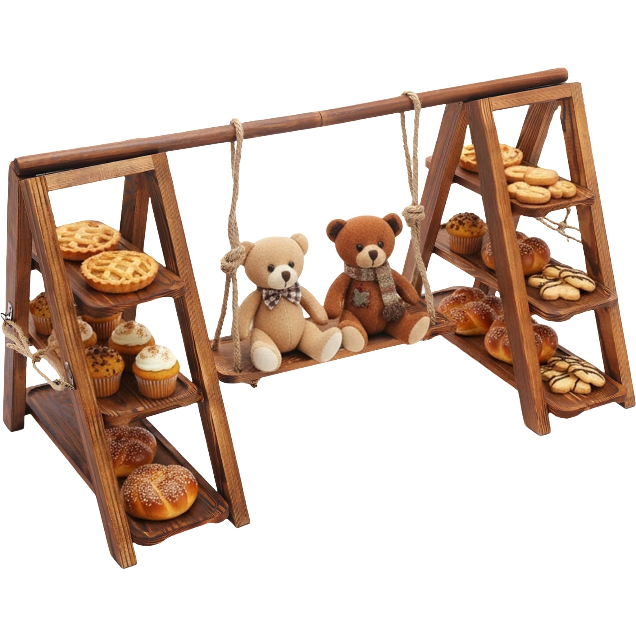 Etagere Holz 3 Etagen Massivholz Cupcake ständer kuchenständer 6kg | Massivholz Holzkohle, 3 Etagen Abnehmbar, Tortenständer Servierplatte, Jubiläum, Minimalistisch, 92x40x48cm