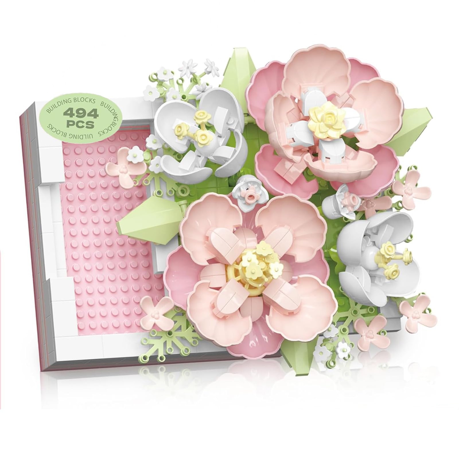 YiYFiT Botanicals Hibiscus Building Blocks, 494pcs Faux Flowers Building Set Botanical Collection Eternal Flower DIY Building Toy for Adults, Frame Desk Decor or Floral Home Decor(Pink)