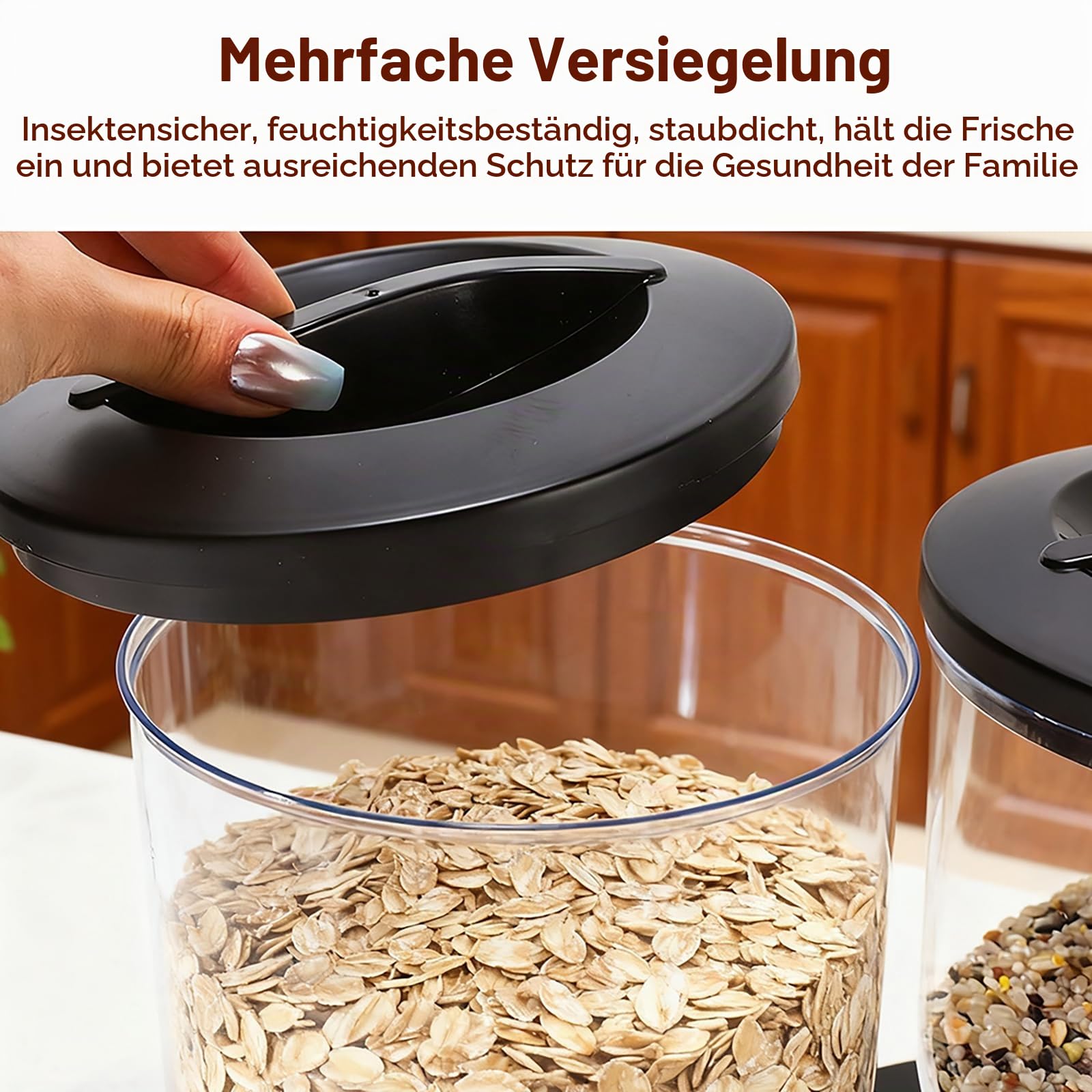 3er Pack Müslispender 2L, Aufbewahrungsbox Küche Organizer mit Deckel, Cereal Dispenser für Müsli, Kaffeebohnen, Trockenlebensmittel, Süßigkeiten, Reis, Getreide