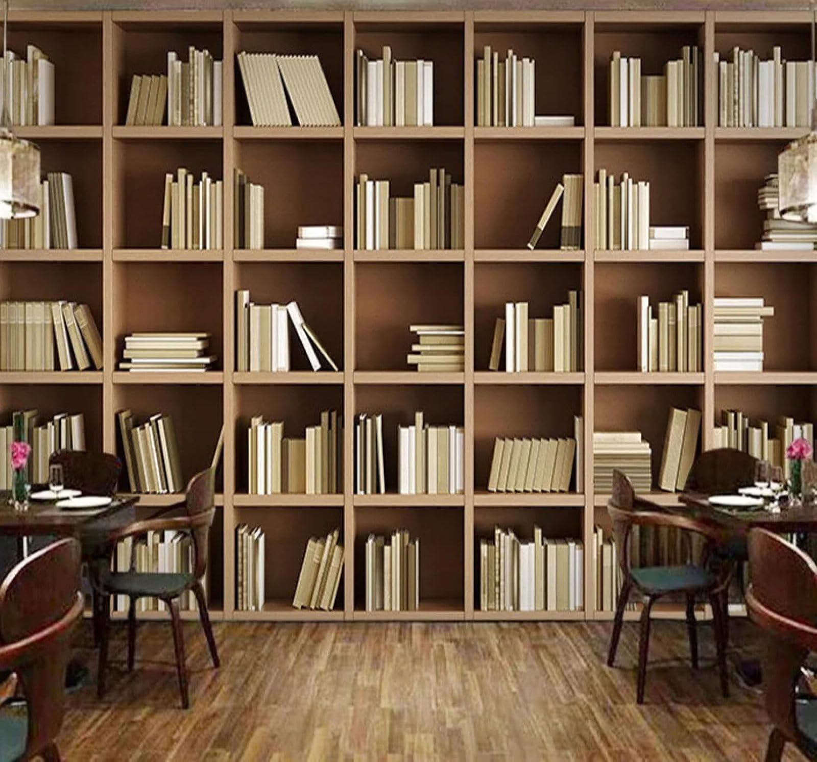 Tzxztt 350Cm×256Cm(B×H) Retro Three Dimensional Bookshelf Books Library Modern 3D Wallpaper Premium Textured Silk Neutral Tones Material Ideal For Living Room Bedroom-350Cm×256Cm