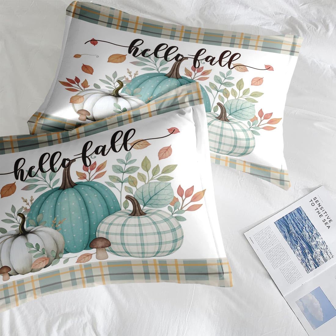 Pamnest Queen Fall Comforter Set with Sheets, 7 Pieces Blue Bedding