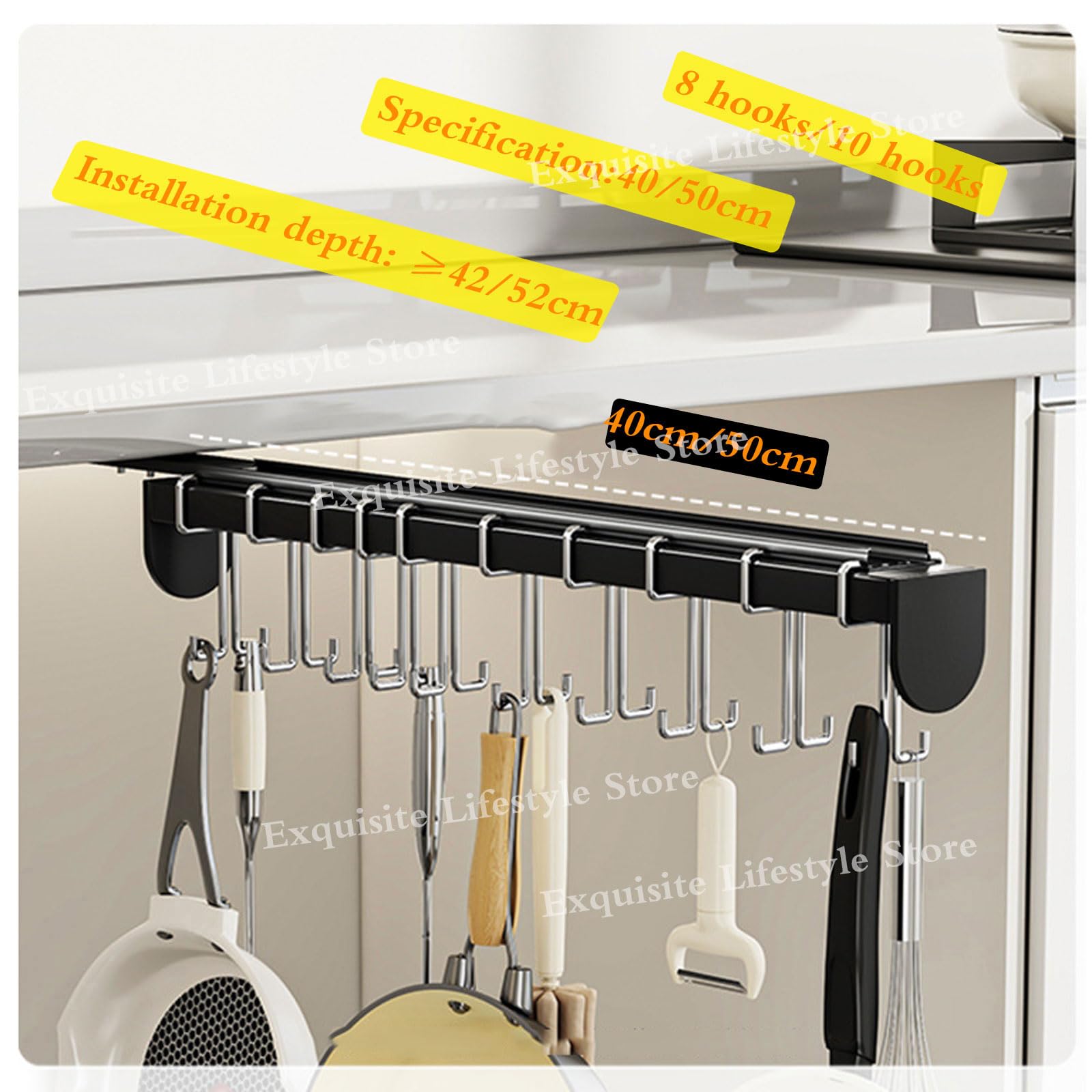 Porta Scopa e Mocio Estraibile Organizzatore per Pentole e Padelle porta utensili scorrevole con gancio a doppia fila per Armadio Lavanderia Garage Cucina 8/10 Hook A,40cm