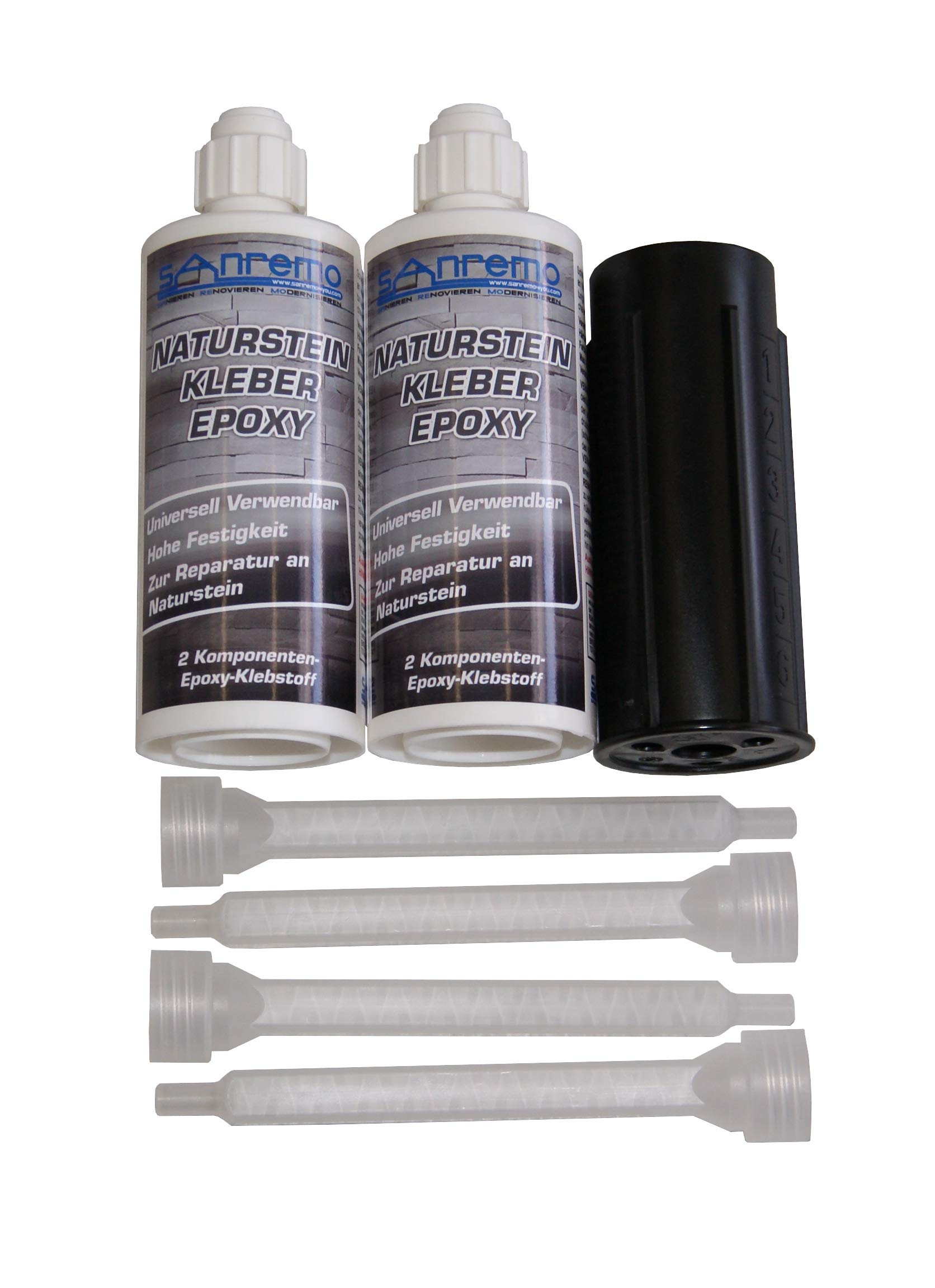 NATURSTEIN KLEBER 280ml + 4 Mischdüsen + Auspressstössel 2-Komponenten Klebstoff Epoxidharz Kleber