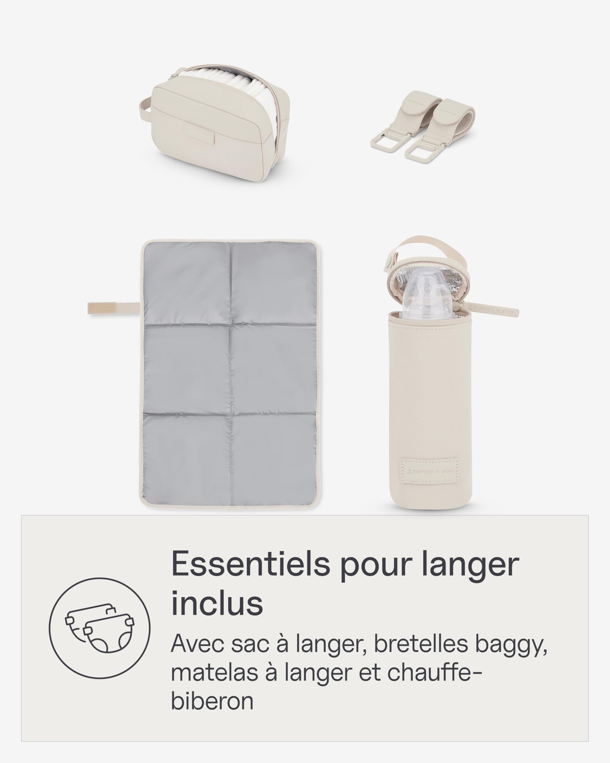 Kapten & Son Shopper Hellvi Diaper Set Sac à langer 25 l fixation poussette valise trousse toilette matelas langer porte-bouteille isotherme