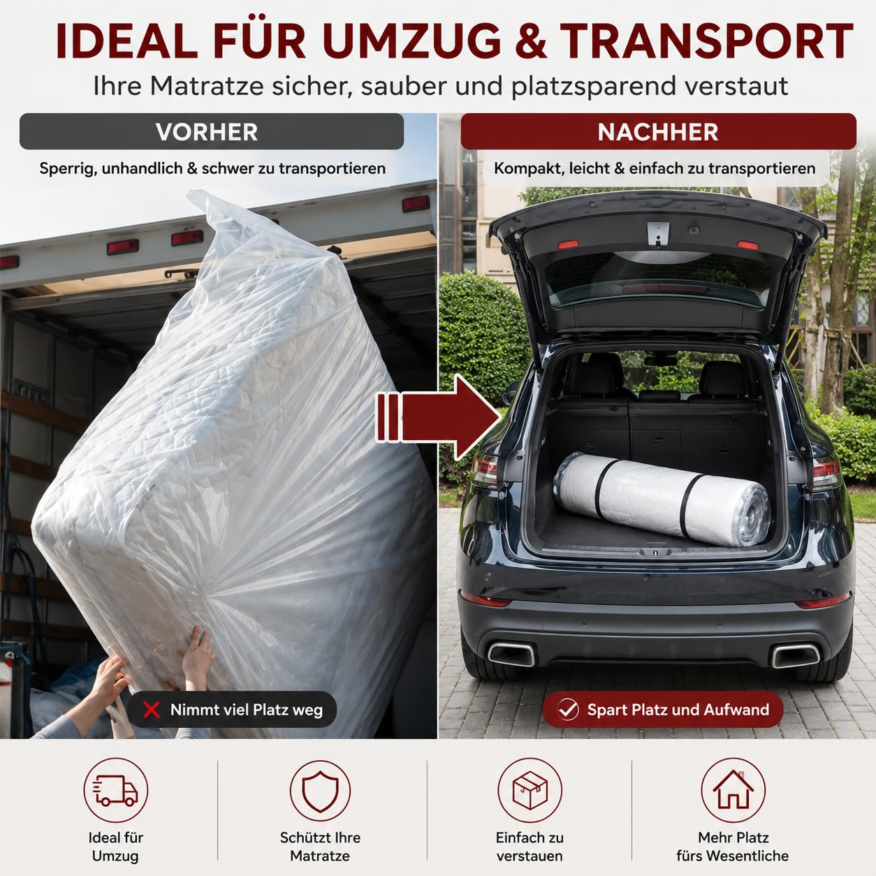 Sac de rangement sous vide 200 x 250 cm pour matelas double / king size, compression et rangement, déménagement, retour de matelas, imperméable, scellable, réutilisable, peu encombrant