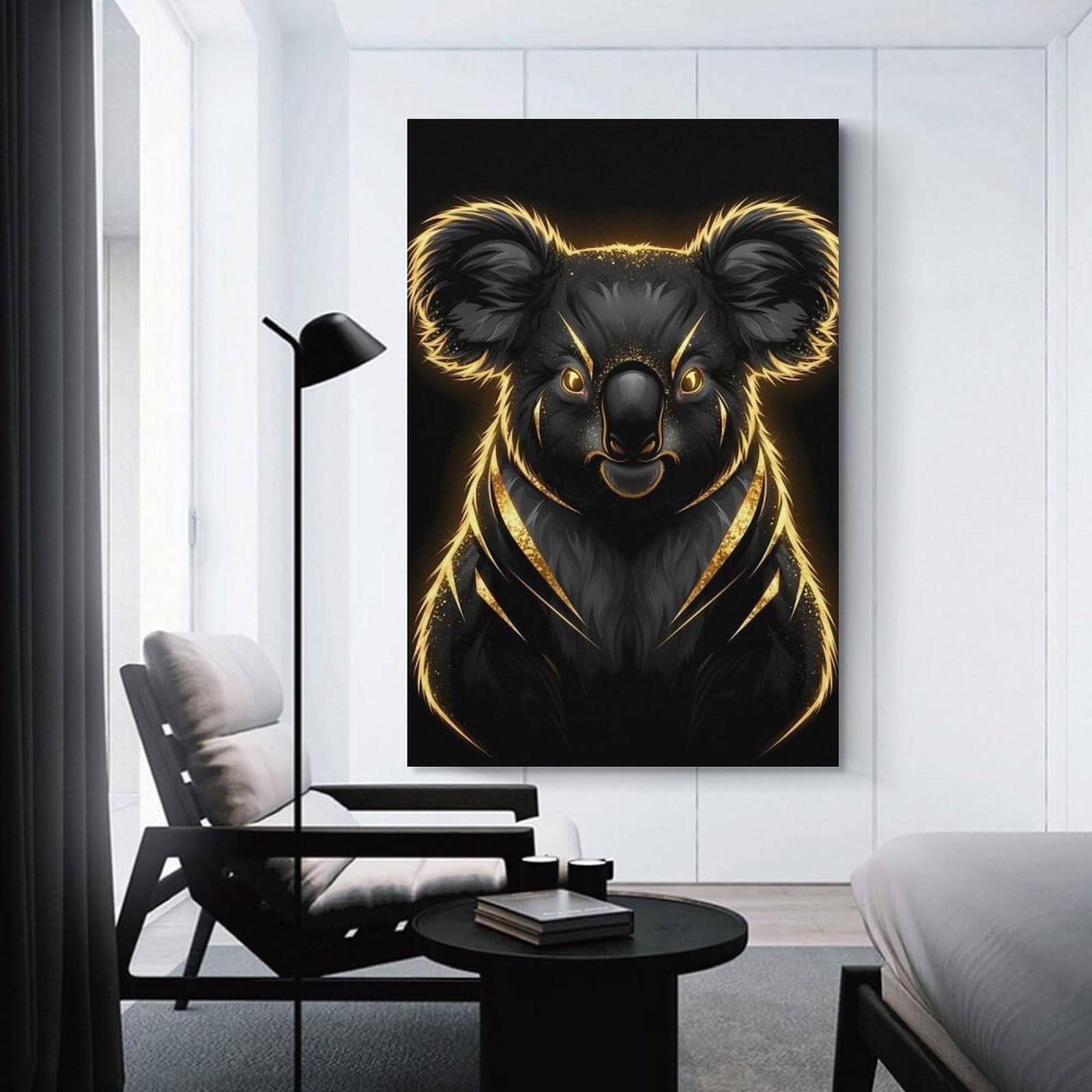Junmoney Unframe-Style-4 Elegant Black And Gold Koala Portrait Canvas Wall Picture, 12X18inch(30X45cm), For Study, Office Or Focused Interiors, Home Office Artwork With Decorative Appeal