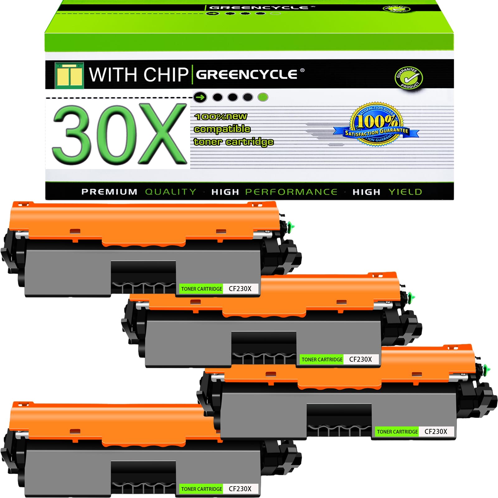 greencycle 4 Pack High Yield 30X Toner Cartridge Replacement Compatible for HP 30X CF230X 30A Black Toner Cartridge LaserJet Pro MFP M227fdw M227fdn