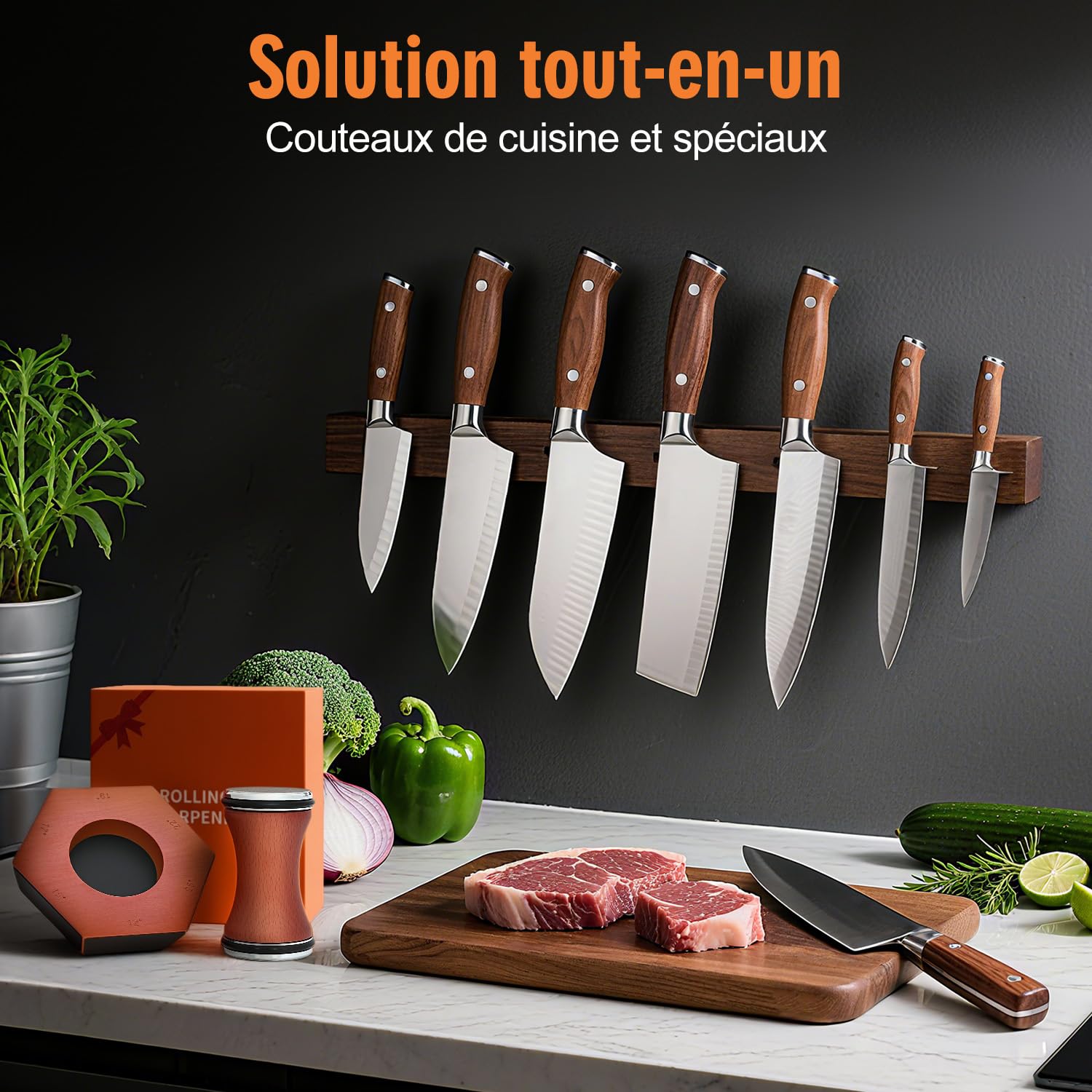 Affuteur de couteaux, knife sharpener avec 4 meules, pour aiguiseur les couteaux de cuisine de manière experte kit d'affûtage simplifié – Compatible avec les angles 12°/15°/17°/19°/22°/25°