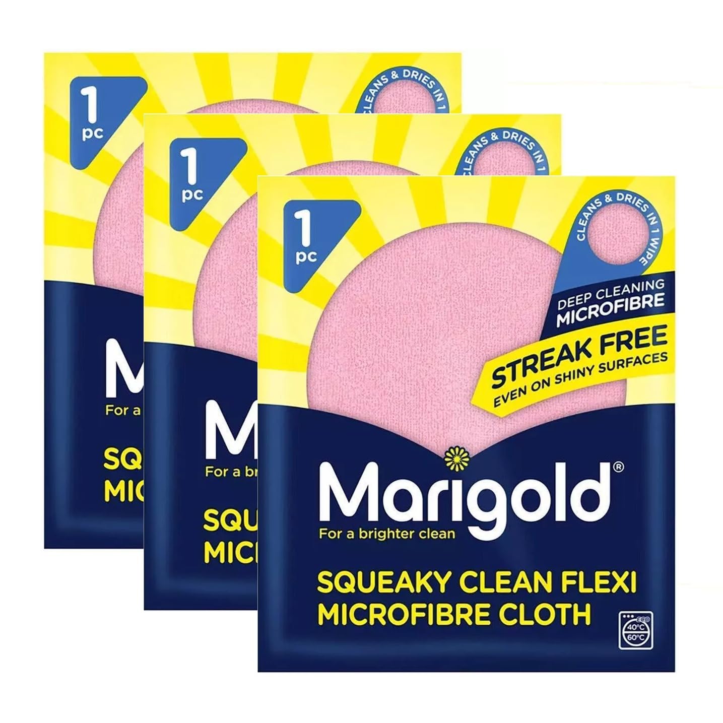 TSA LIMITED Marigold 3 Pack Microfibre Cloth Multipurpose Cleaning Cloth Ultra-Absorbent Lint-Free Towels for Home, Kitchen, Car, Streak-Free Shine on Shiny Surfaces
