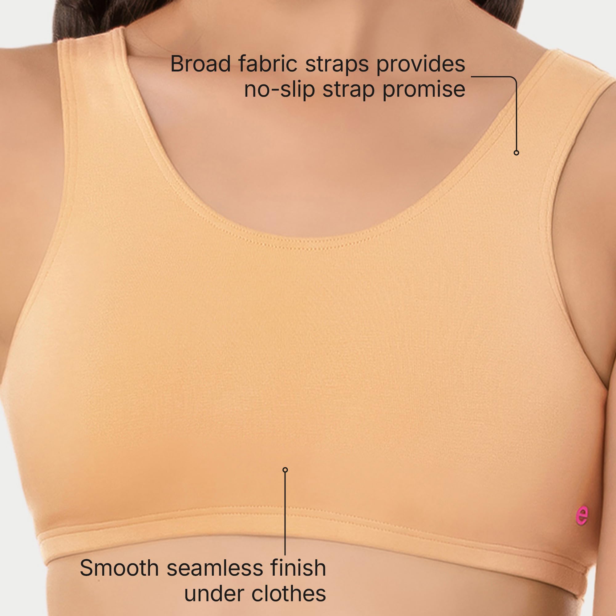 Enamor Women's Wide Strap Stretch Cotton Non-Padded Antimicrobial Beginners Pop-on Wireless Teenager Bra Full Coverage Bra - BB01(BB01-Skin-M) - Image 5 thumbnail