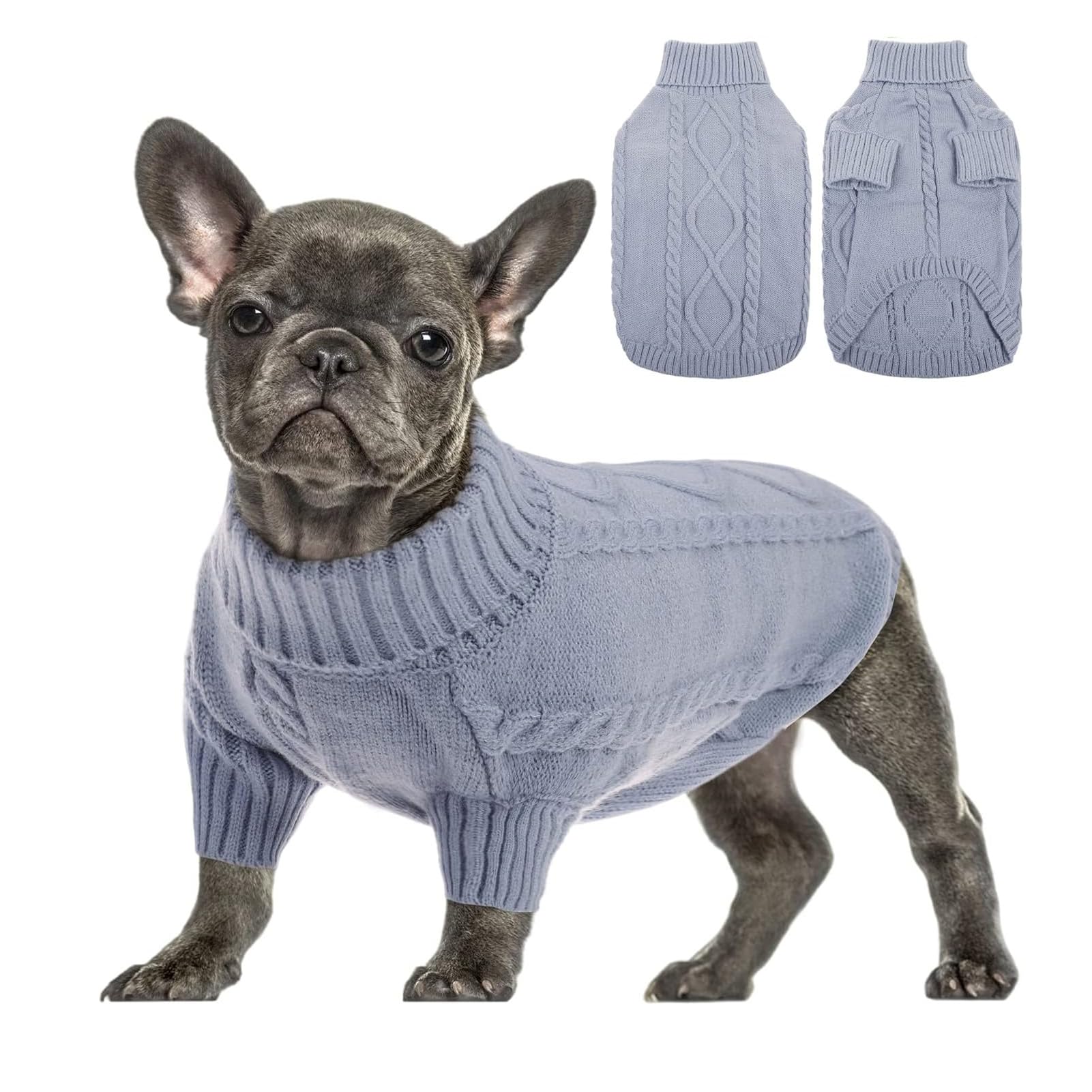 Queenmore Maglione Cane Taglia Media Maglioncino Cane Bassotto Caldo Felpa Cane A Collo Alto Ritorto Vestiti Per Cani Gatti Maglione Elastico Per Bulldog Francese Barboncino Chihuahua, Grigio, M