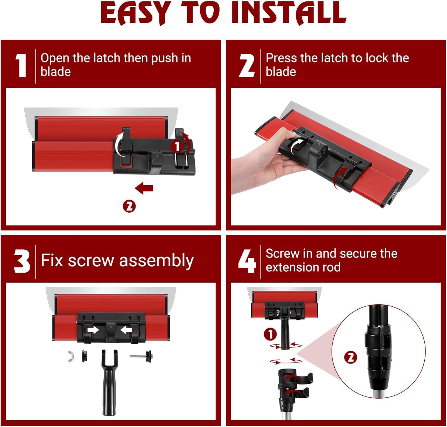 Spatola per Stucco Kit, Spatola per stucco muro con Maniglia di estensione, Lama in acciaio inox e alloggiamento in alluminio (25cm+40cm+60cm)