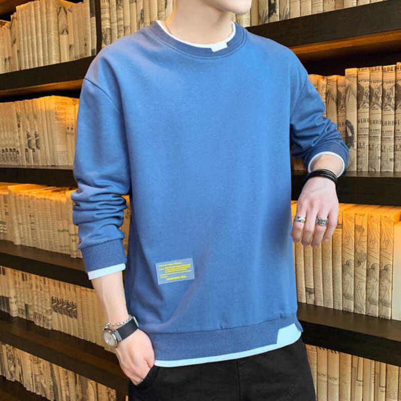 ZXCL Men's Fashion New T-Shirt Long Sleeve O-Neck Men's T-Shirt