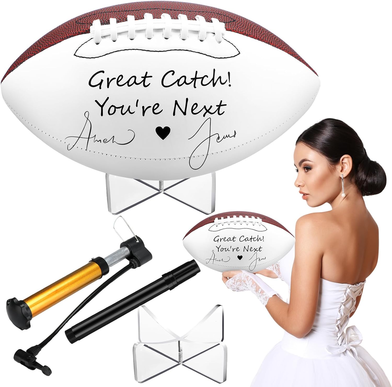 Liliful Wedding Football Autograph Football with 1 Stand 1 Signature Pen 1 Pump for Wedding Reception Game Favor