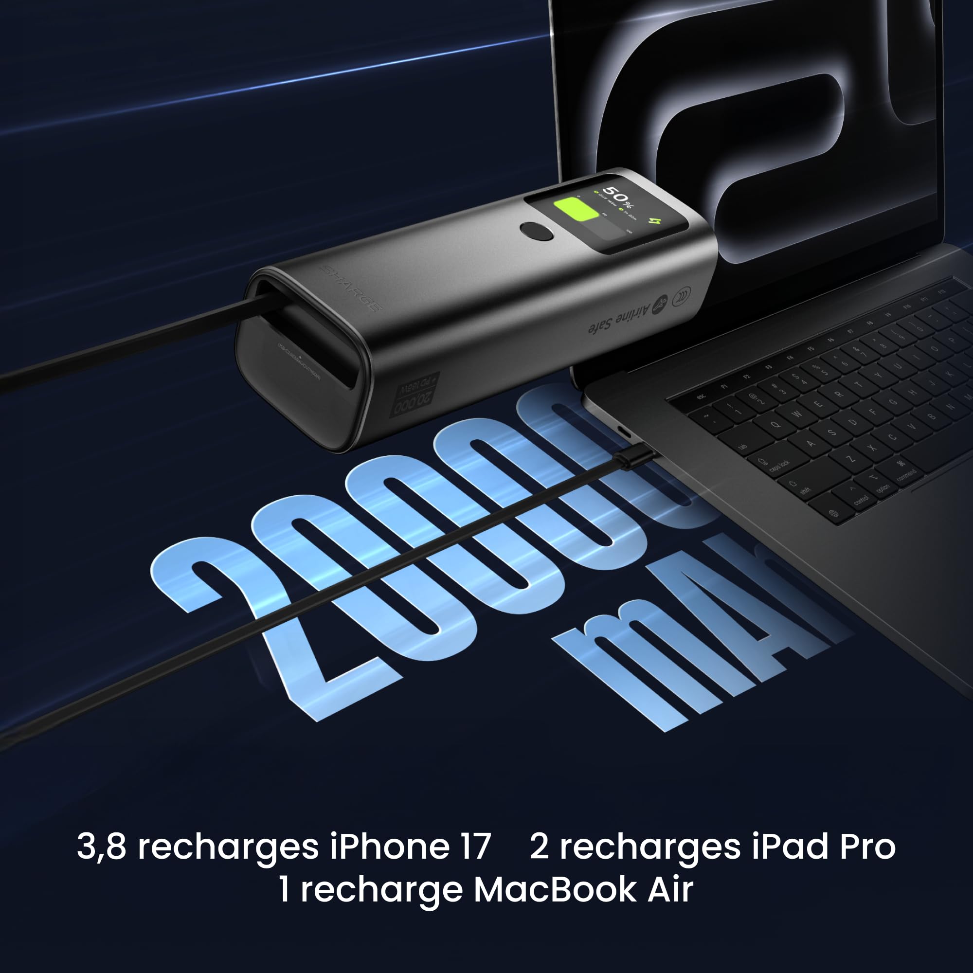 SHARGE Batterie Externe 20000mAh 165W,Charge pour Ordinateur Portable