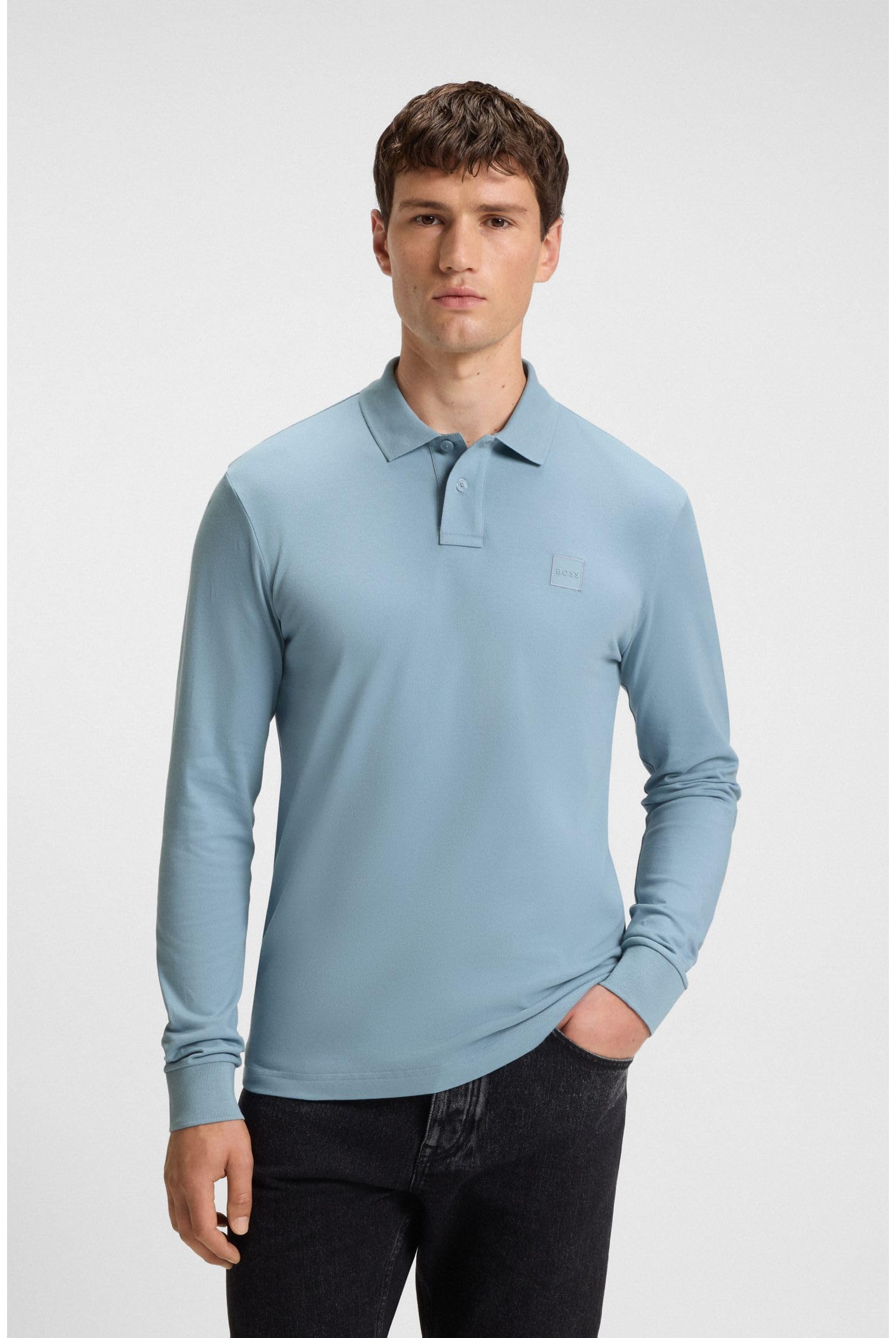 BOSS Herren Pirol Longsleeve-Poloshirt aus Interlock-Baumwolle mit tonalem Logo