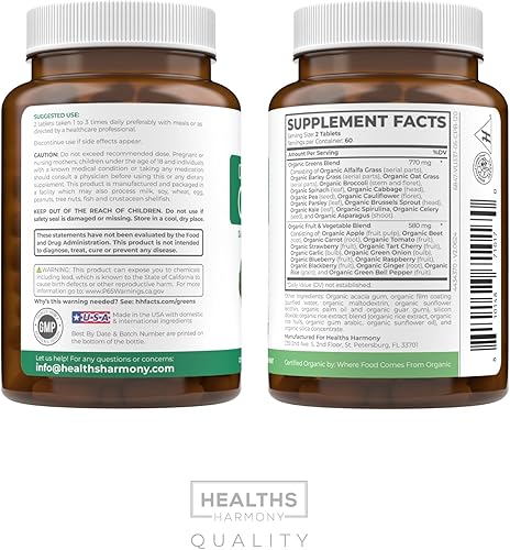 Miniatura 9 de Suplemento orgánico USDA Super Greens Suplemento orgánico de frutas y verduras para adultos con 28 complejos de superalimentos con raíces de