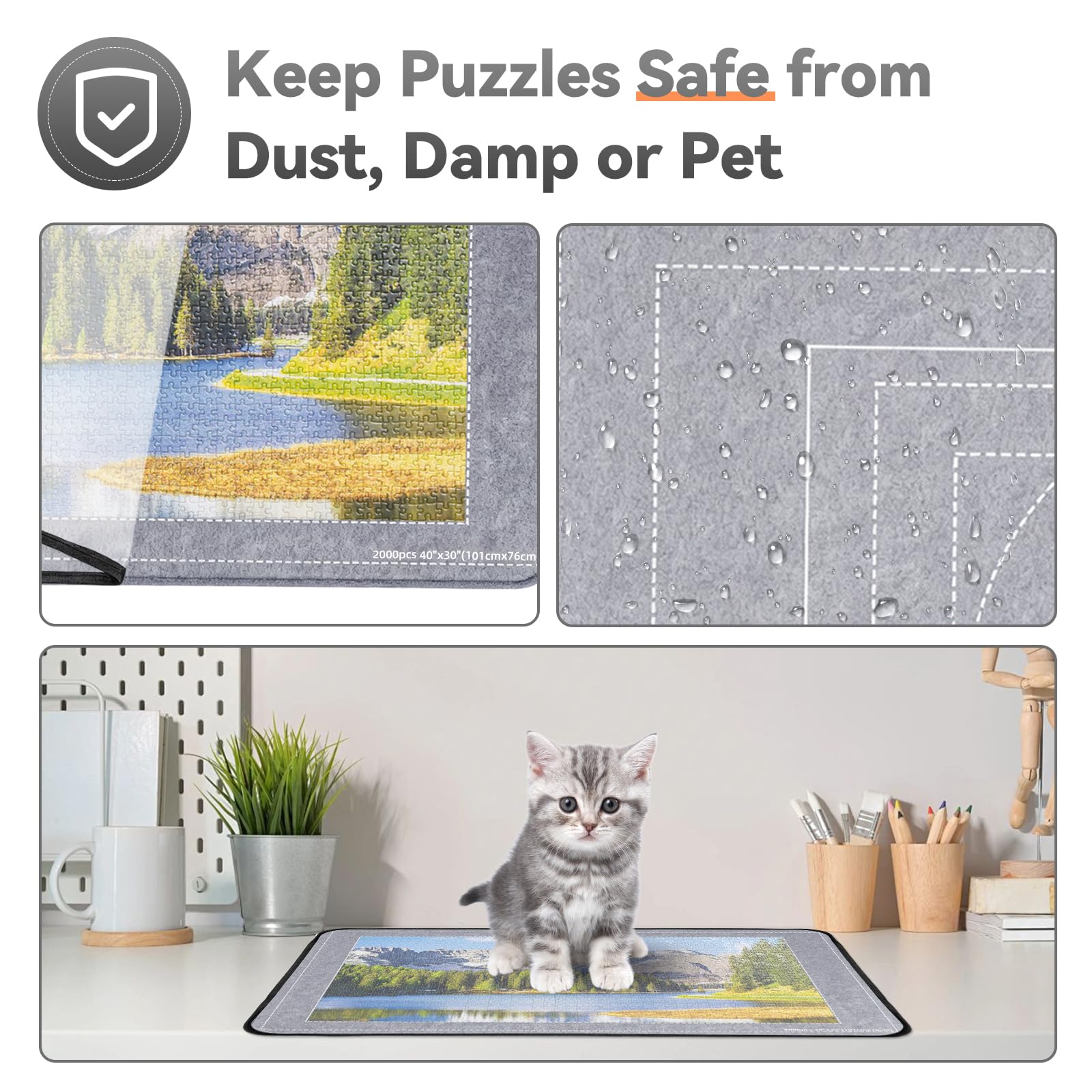 Tavolo puzzle da 2000 pezzi con copertura, puzzle pieghevole, accessori puzzle 105 x 80 cm, super leggero in feltro con 8 scomparti per la selezione e 1 copertura, piatto puzzle portatile, grigio