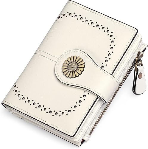 Miniatura 7 de SENDEFN Carteras pequeñas para mujer, con bloqueo RFID, de cuero, plegable, tarjetero con ventana de identificación, 1 blanco