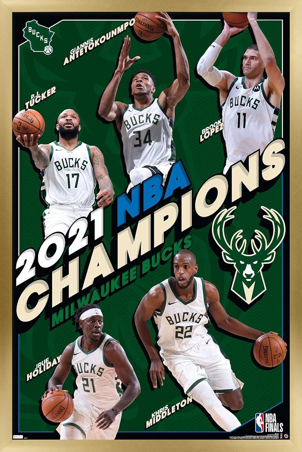 Trends International NBA Milwaukee Bucks - 2021 NBA Finals Champions Wall Poster, 34L x 22.4W, Black Framed Version