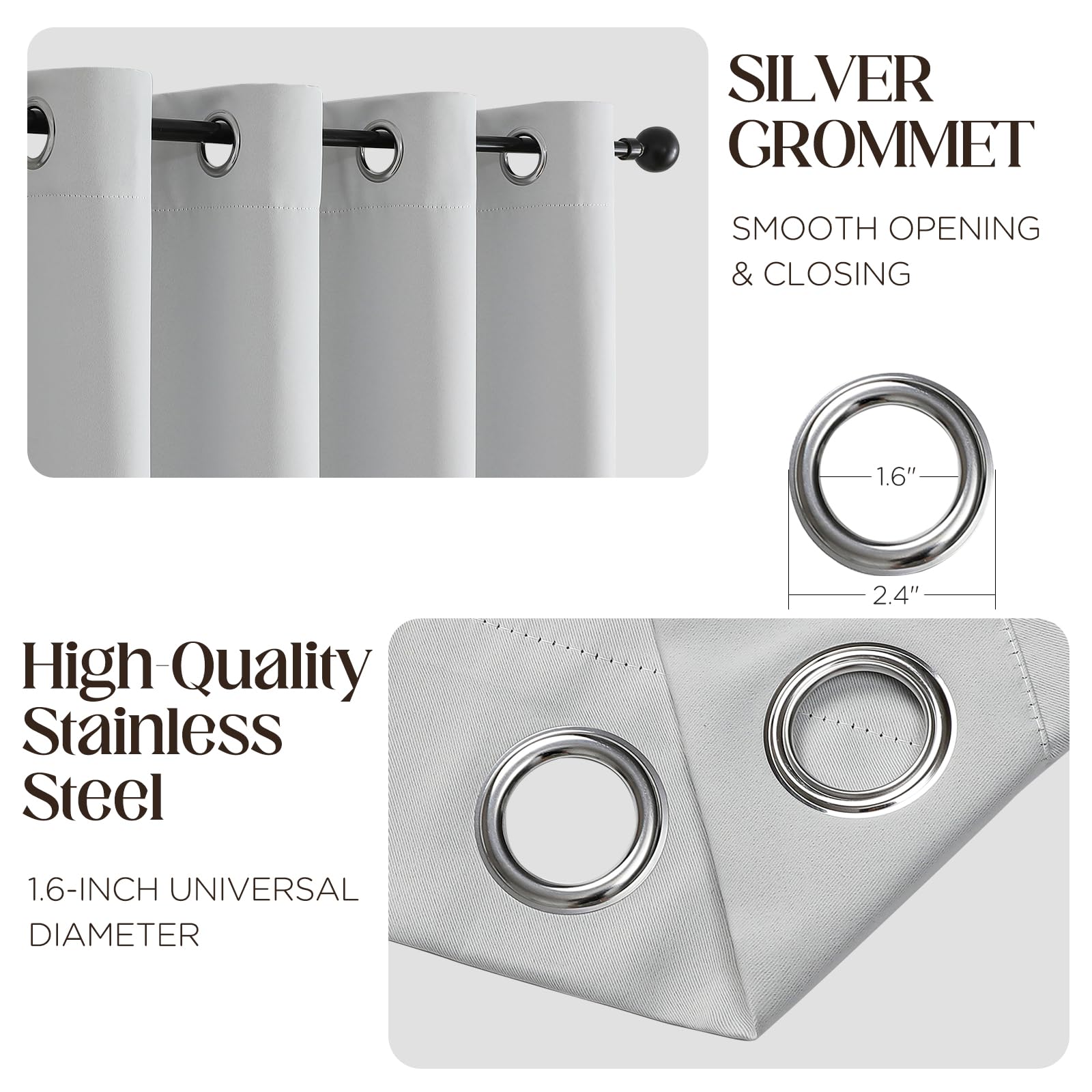 CUCRAF Tende oscuranti lunghe 228,6 cm, isolamento termico, tende oscuranti per camera da letto, tende che bloccano la luce, per cucina e soggiorno, set di 2 pannelli, 133 x 228 cm, bianco grigiastro